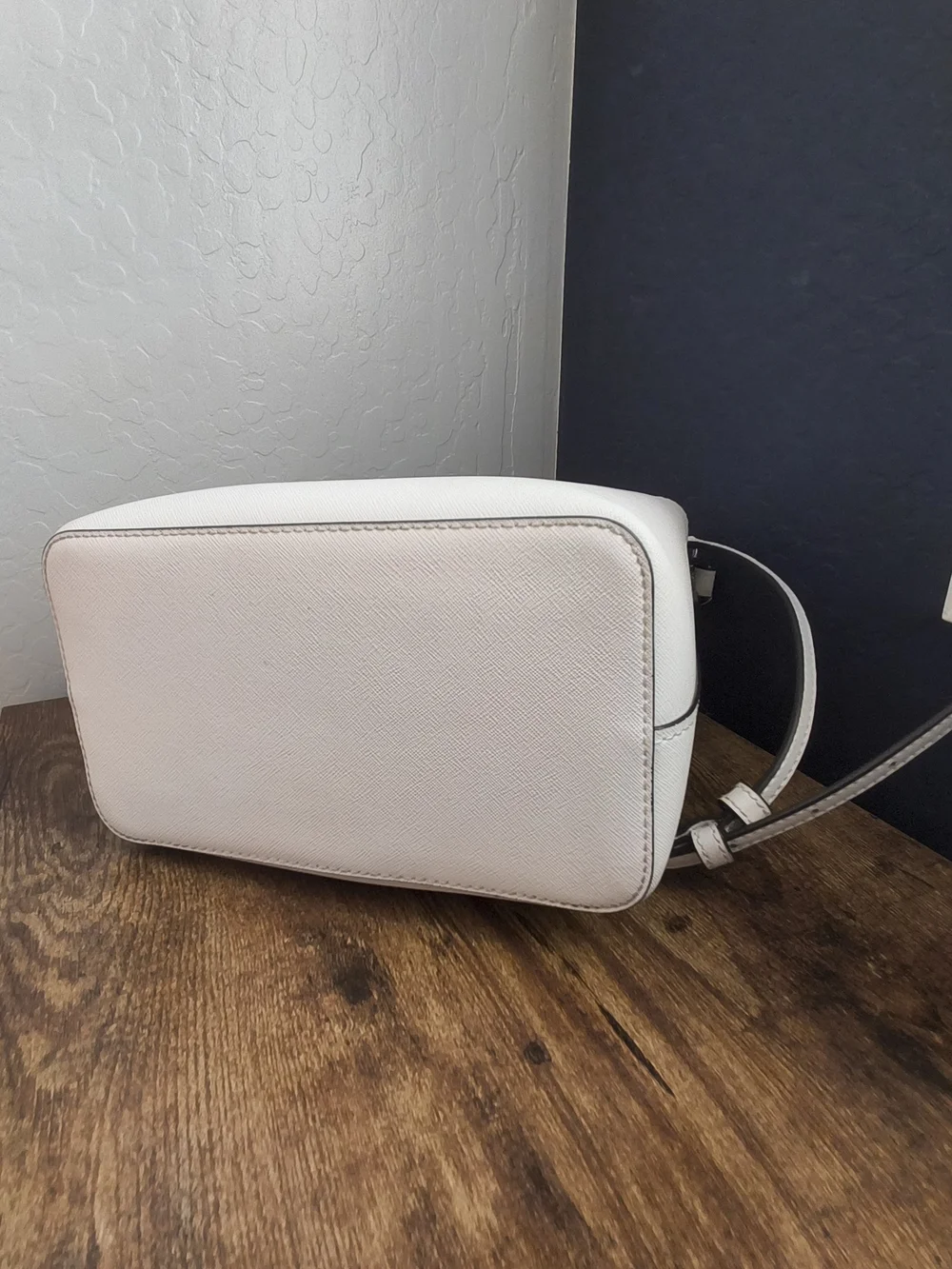 Michael Kors White Leather Drawstring Bucket Bag